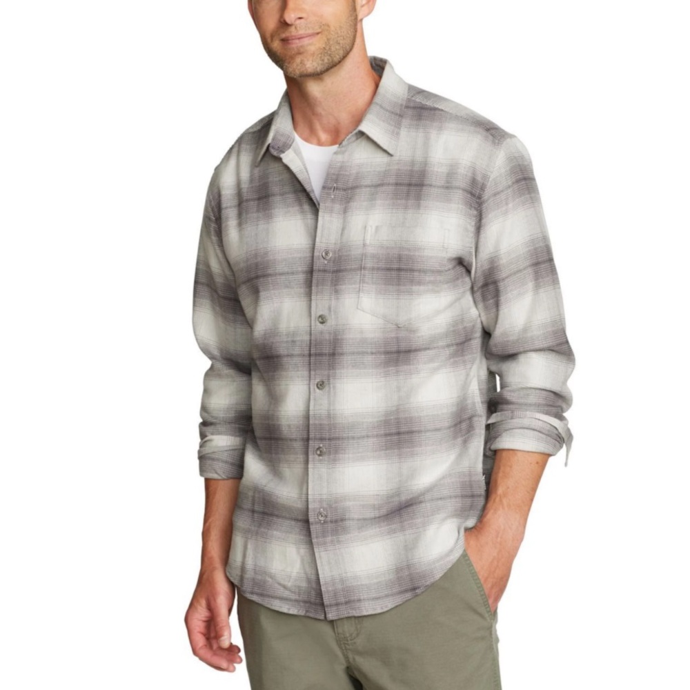 NWT Eddie Bauer Men's Plaid Gray Flannel Shirt